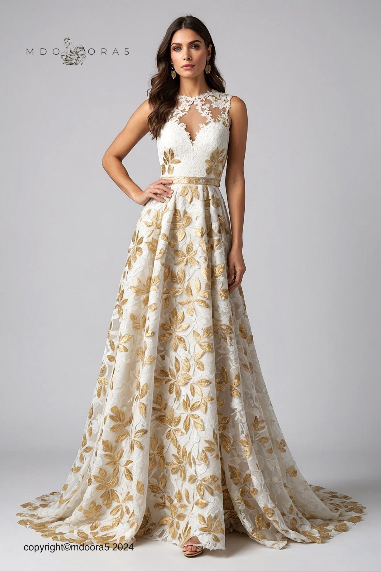 Amina - a unique dress made of white and gold lace. (All items are made to order - Custom sewing)