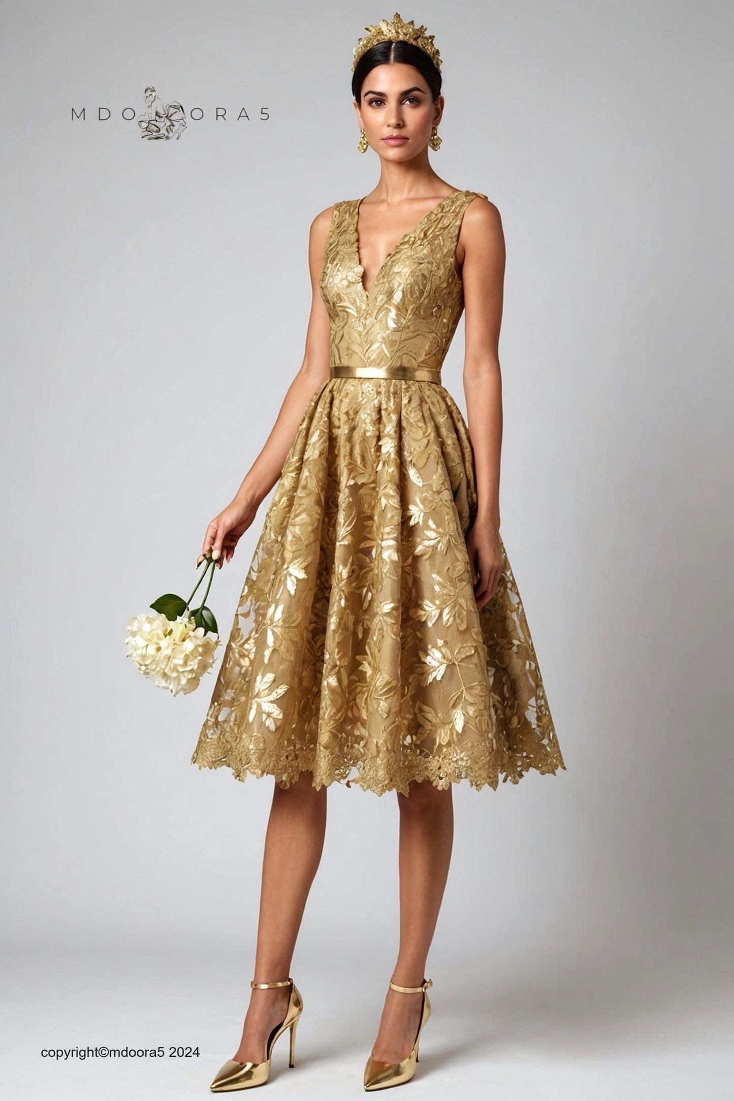 Zeinab - gold evening dress with leaf motifs. (All items are made to order - Custom sewing)