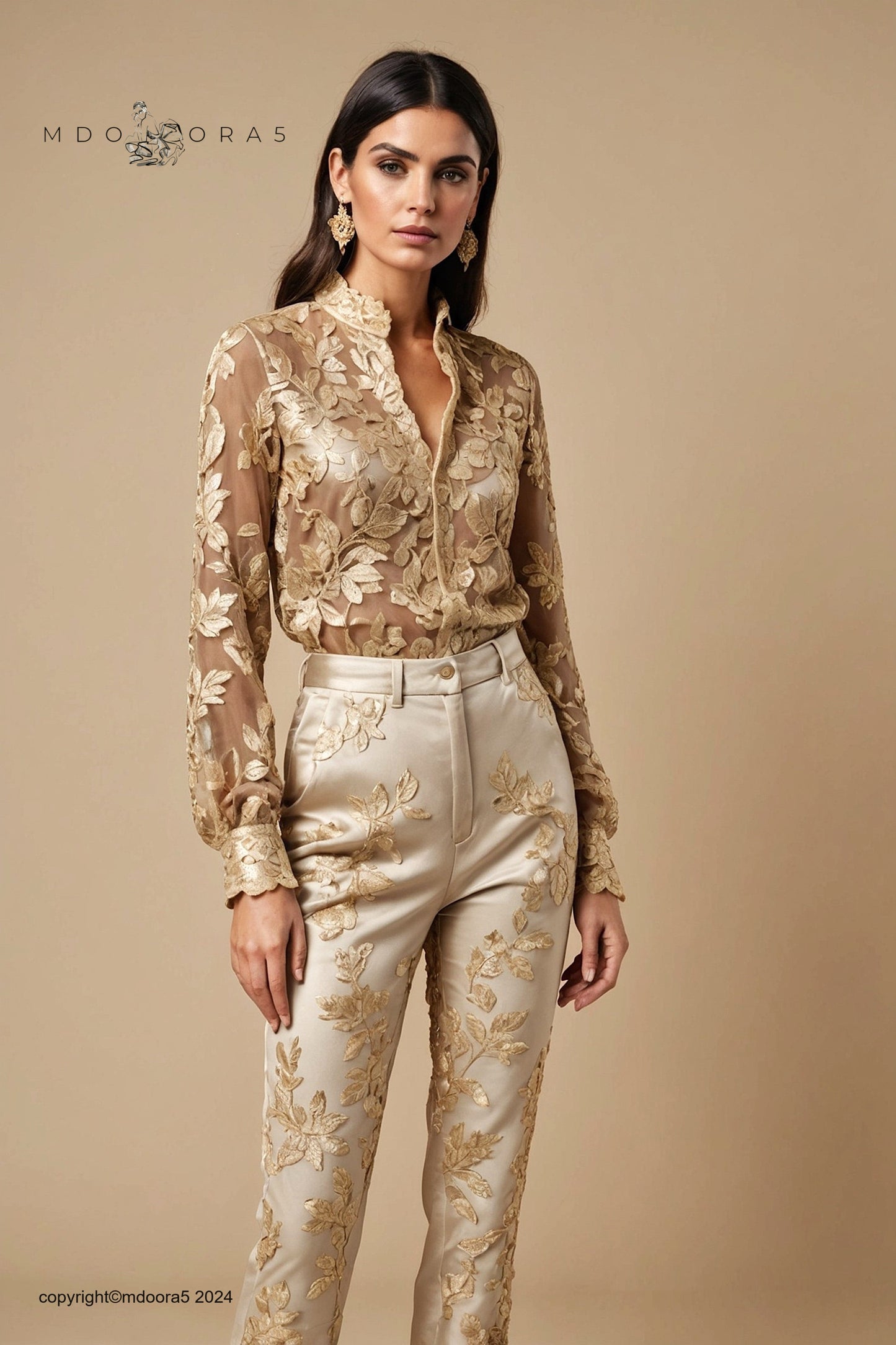 Sanaa - elegant beige lace blouse. (All items are made to order - Custom sewing)