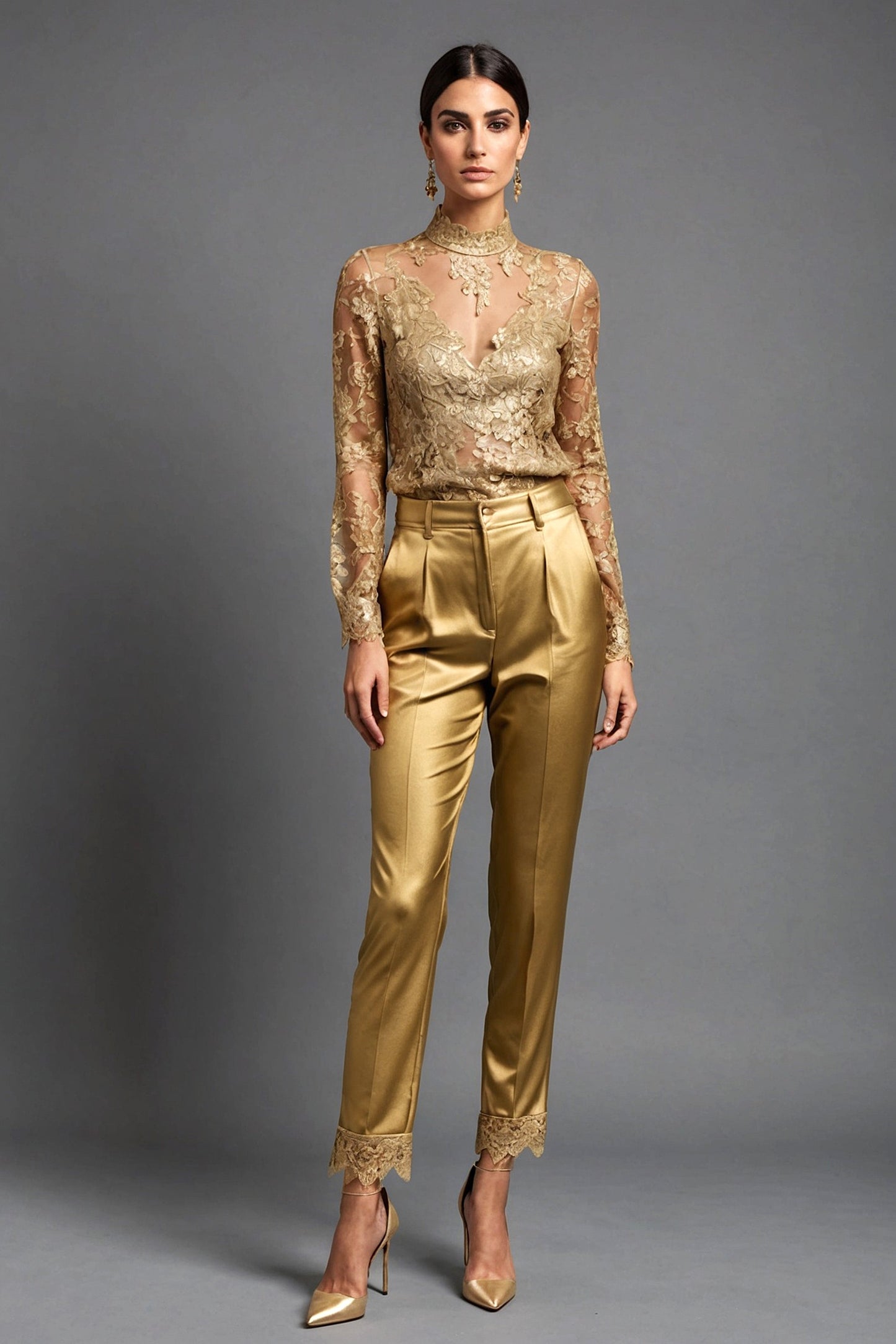 Isis - beautiful lace blouse in gold. (All items are made to order - Custom sewing)