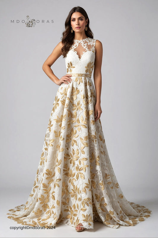 Amina - a unique dress made of white and gold lace. (All items are made to order - Custom sewing)