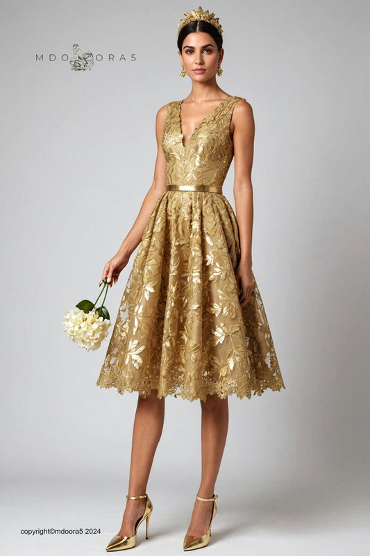 Zeinab - gold evening dress with leaf motifs.  (All items are made to order - Custom sewing)