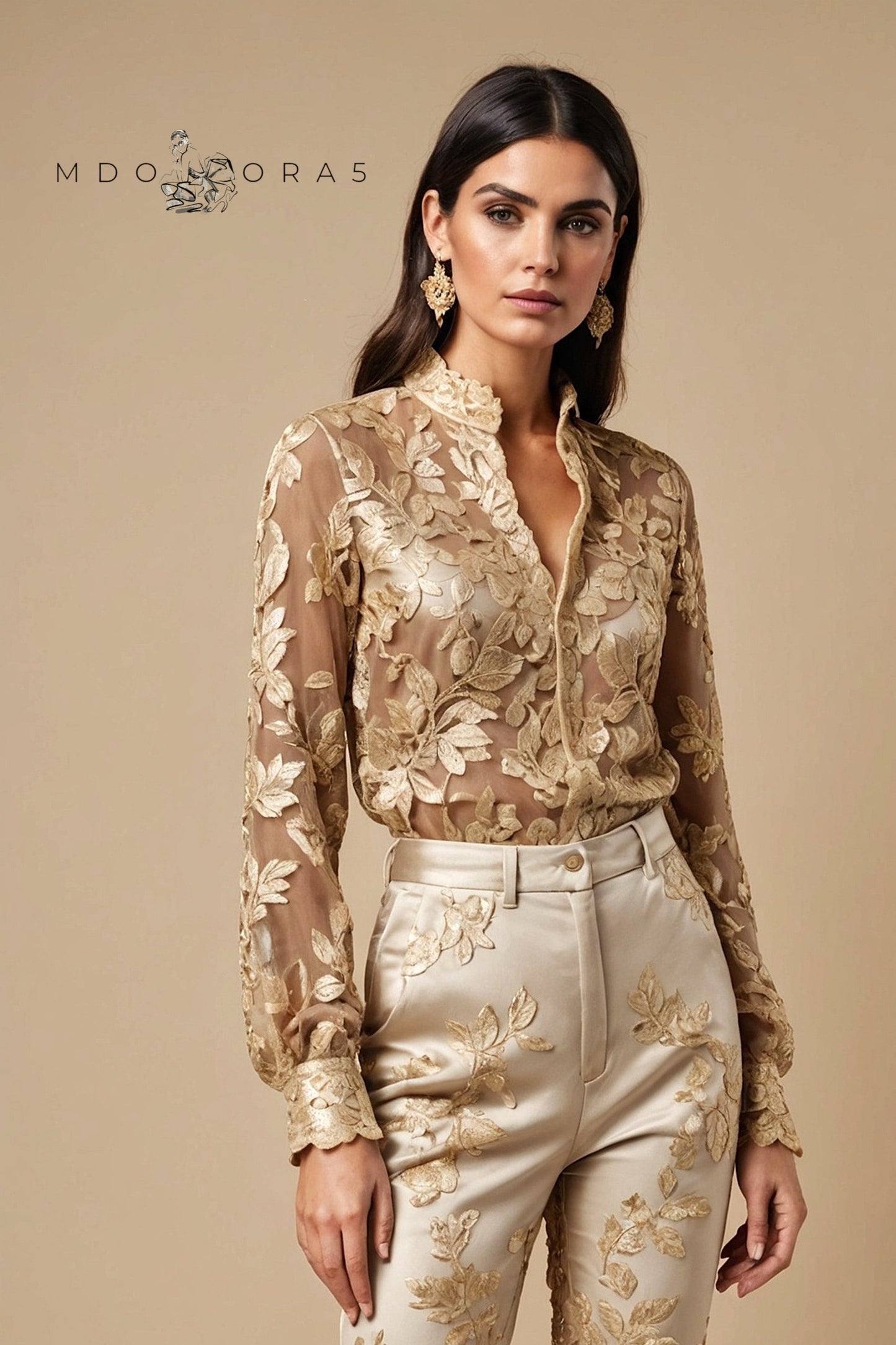 Sanaa - elegant beige lace blouse. (All items are made to order - Custom sewing)