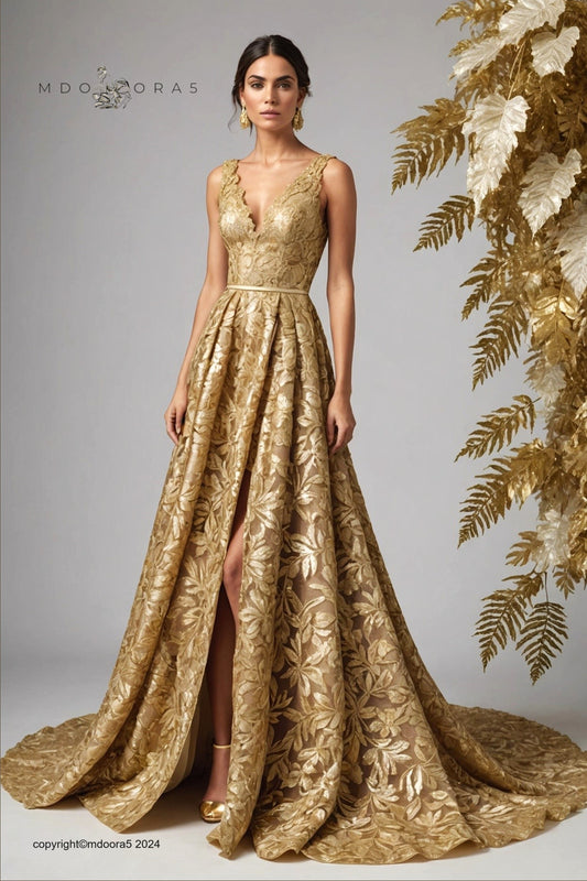 Henuttawy - gold lace evening dress.  (All items are made to order - Custom sewing)
